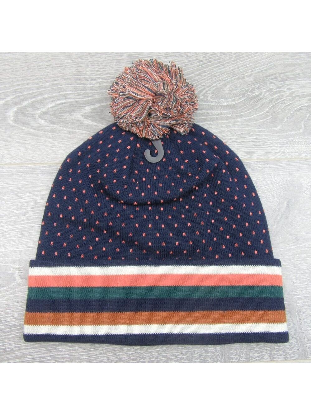 L.L. Bean Pom Beanie Cap Unisex One Size Fit Navy Multi NEW - Picture 5 of 9